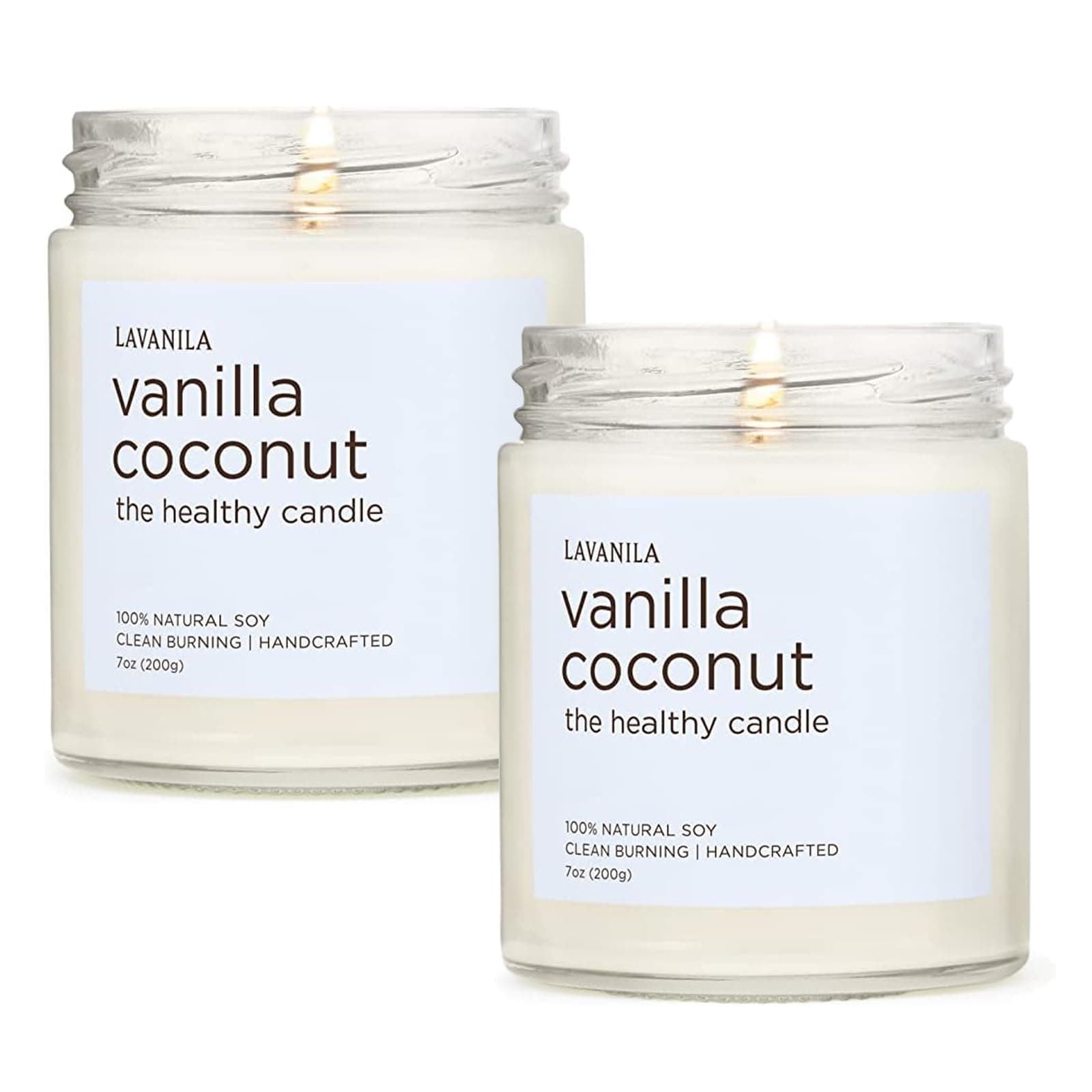Lavanila Vanilla Coconut Scented Natural Soy Candle (2-Pack) - Handcrafted, Clean Burning 50 Hour Burn Time, 7 oz Each