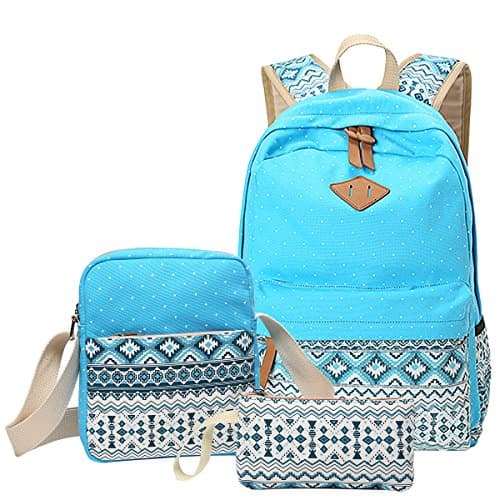 School Backpack Canvas Bookbag with Shoulder Bag and Pencil Case for Girls
