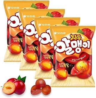 Korean Fruit Jelly Candy – Assorted Chewy Gummy Snacks – 5 Fruity Flavors (Grape, Plum, Lychee, Kiwi, Mango) – Individually Wrapped – Perfect for Kids & Adults – 알맹이젤리 (Plum–2.86oz(81g) × 4pack)