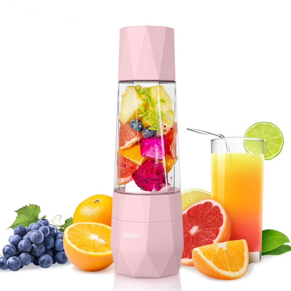 GREENIS Personal Blender - Portable Smoothies Maker - USB Rechargeable Juicer Cup with Anti Oxidation Vacuum Lid for Travel Outdoor Sports Pink