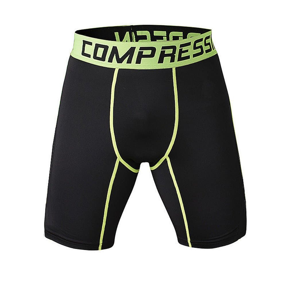 Welen Men Sports Running Print Compression Under Base Layer Shorts (S (same as us XS), Black Green)