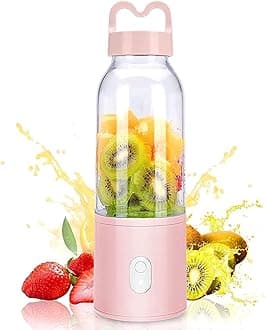 Portable Blender, Portable Juicer, Mini Blender USB Rechargeable 6 Blades, 500 ml Fruit Mixing Machine, with Cup BPA-Free, For Shakes, Smoothies, Home, Outdoors, Pink