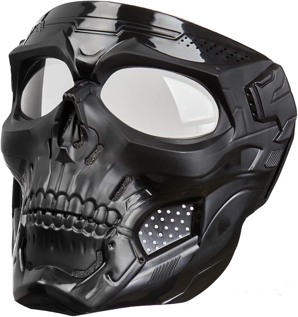 Eliane Goggle Mask Anti Scratch UV Protective Face & Eyewear Windproof Dirt Shield With Soft Foam Padded Detachable Mouth Filter For cycling Bike Off Road Racing Ride Unisex (Transparent Goggle Skull)