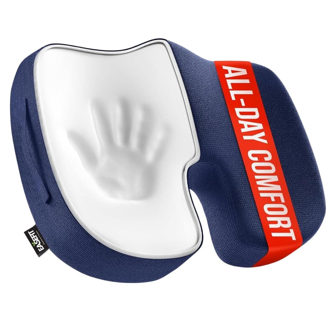 Coccyx Cushion for Tailbone, Orthopedic, Sciatica & Lower Back Pain Relief | Ergonomic Support for Work from Home, Office Chair, Car, & Wheelchair | Removable Washable Cover | Blue (Made in India)