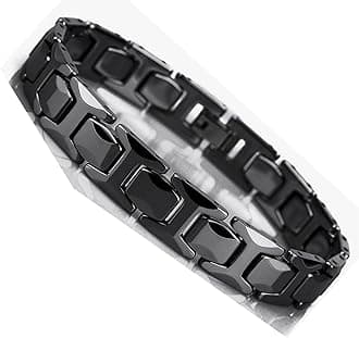 Urban Jewelry Stunning Solid Tungsten Link Bracelet for Men Polished Link, Puzzle, Ceramic Style (Silver, Black, 18K Gold Plated Option)