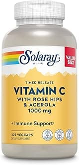 SOLARAY Vitamin C 1000mg - Time Release Vitamin C Capsules w/Rose HIPS and Acerola for Bioflavonoid Support - Two-Stage, All-Day Immune Support - Vegan, 60 Day Guarantee, 275 Servings, 275 VegCaps