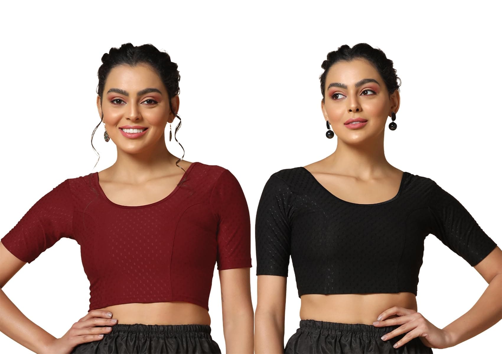 TOPLOT Cotton Blend Lycra Stretchable Readymade Blouses Pack of 2