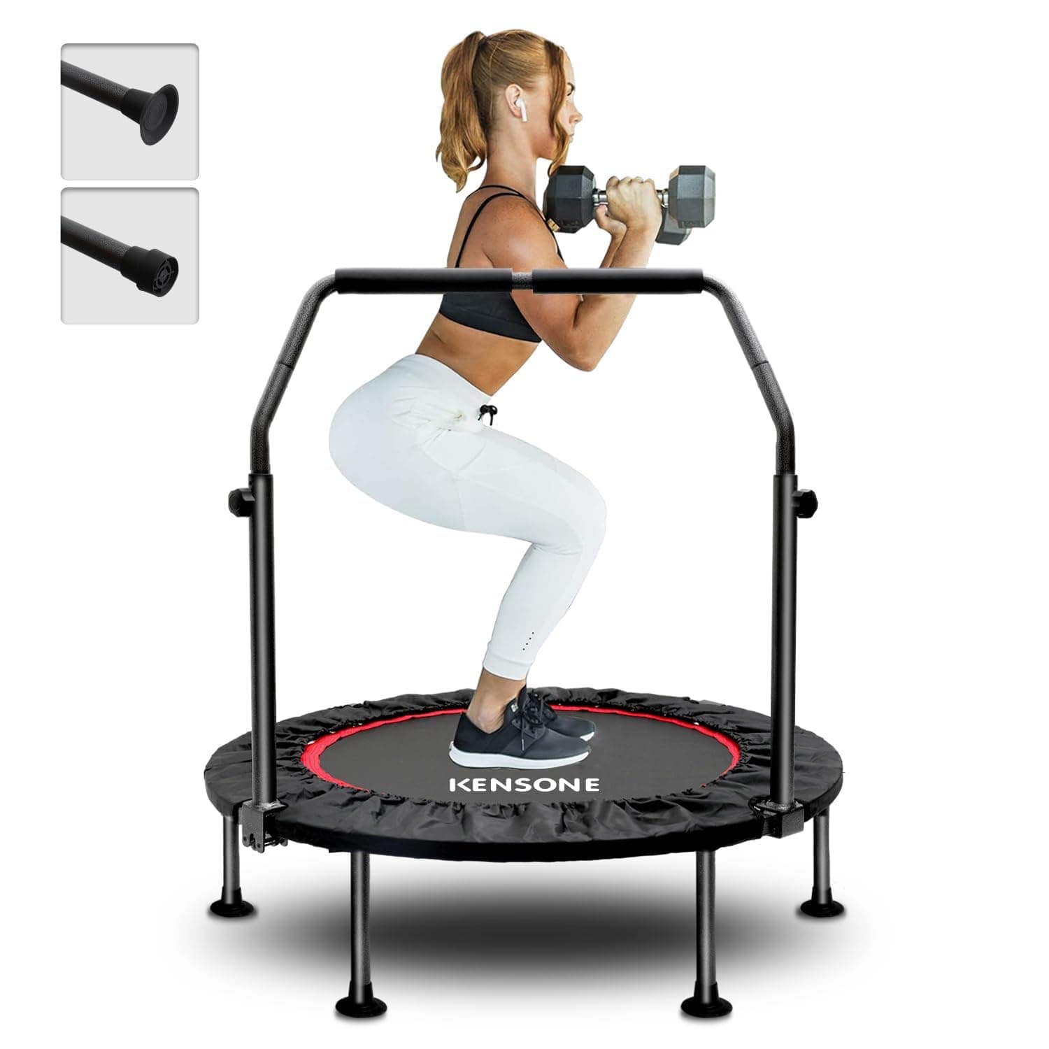 KENSONE 40"/48" Foldable Mini Trampoline, Indoor Trampoline for Kids, Adults Indoor/Garden Workout, Fitness Rebounder with Adjustable Foam Handle, Max Load 330/450 lbs