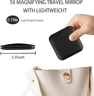 CYHTSHFZ Small Compact Mirror for Purse,5X/1X Travel Magnifying Mirror for Women, Makeup Mirror for Girls, Portable Ultra Slim Pocket Mirror（Black）