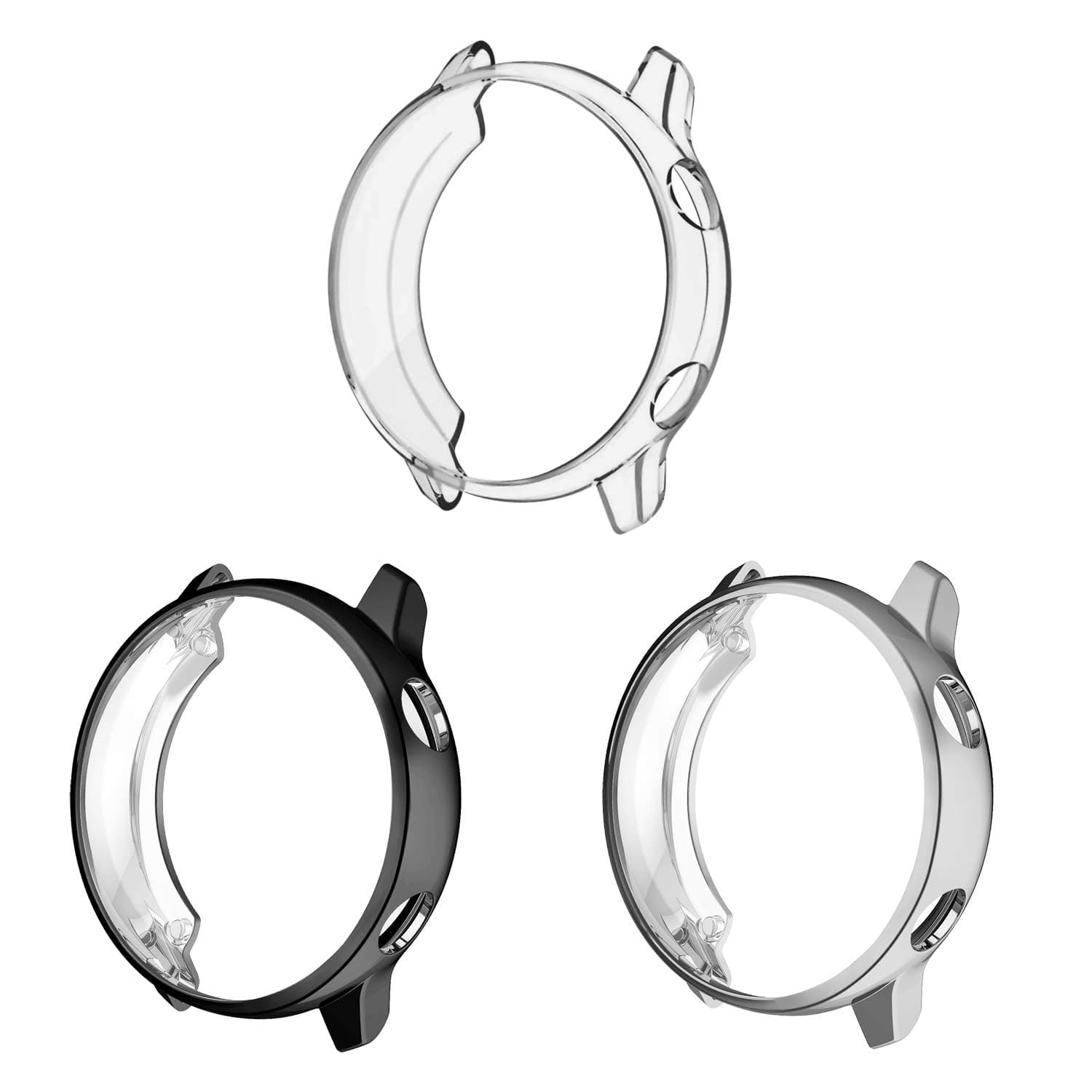 3 Pack Case Compatible with Samsung Galaxy Watch Active 40mm (Not Fit for Active 2), Premium Soft TPU Screen Protector All-Around Protective Bumper Shell Cover (Black/Clear/Silver)
