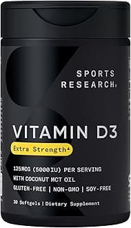 Vitamin D3 5000 IU with Coconut MCT Oil - Extra Strength Vitamin D Supplement - Non-GMO Verified, Gluten & Soy Free – 125mcg, 30 Liquid Softgels