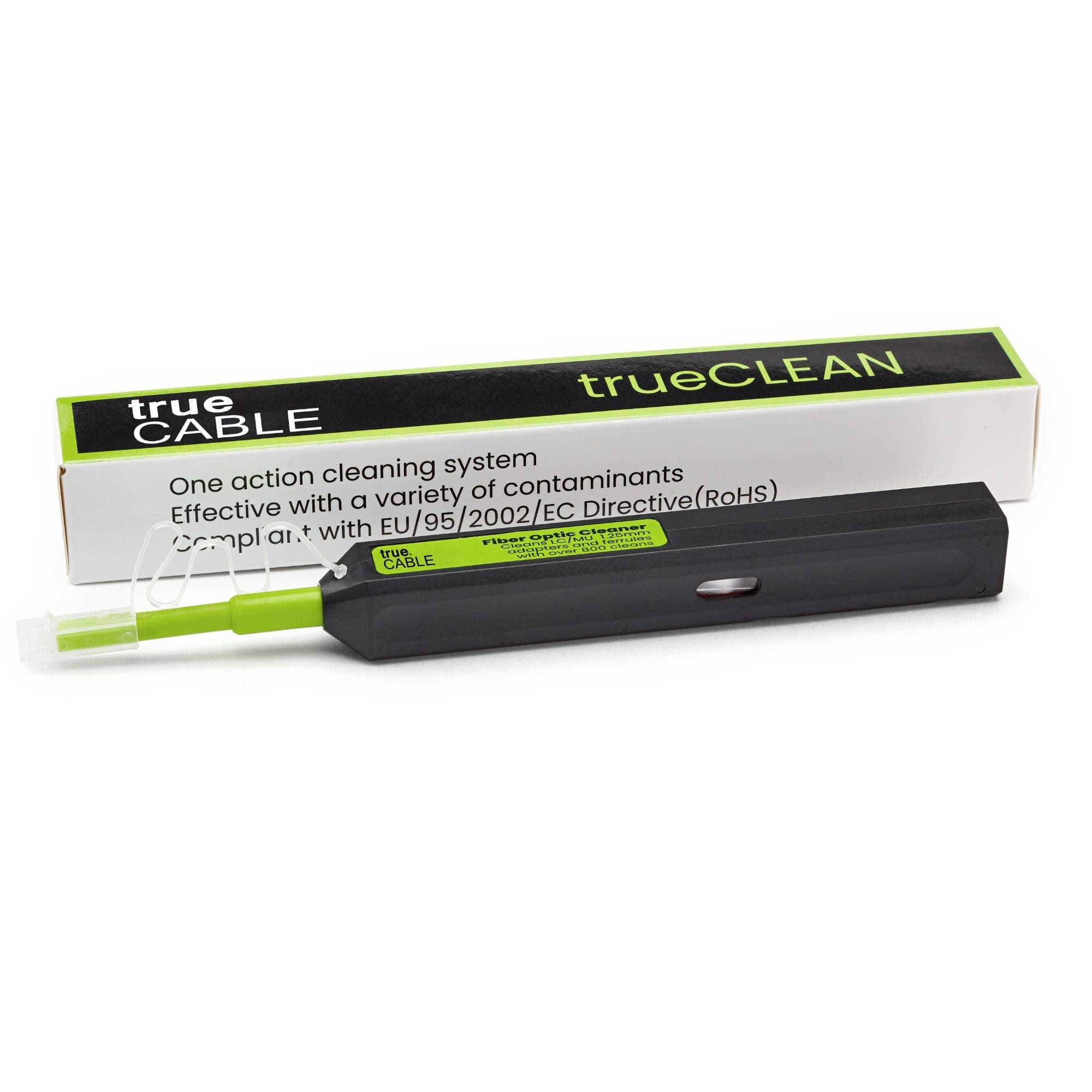TRUE CABLE Fiber Optic Dual Position Pen Click Cleaner, LC/MU, 800+ Cleans, UPC/APC Connector Ferrules, 1.25mm, 1 pc