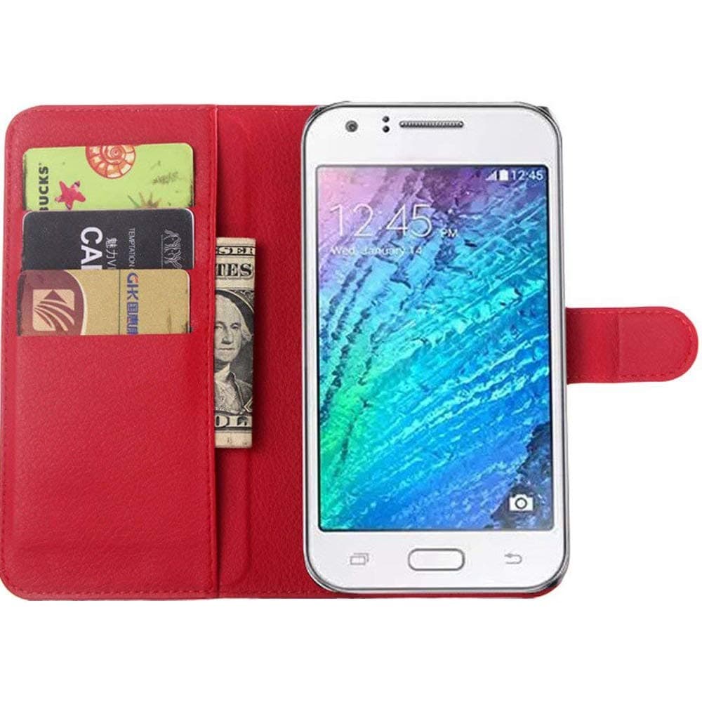 Galaxy J7 Neo /J7 Nxt /J7 Core / J7 Duos Case, PU Leather Wallet Flip Case with Card Slots Holder Kickstand and Magnetic Closure Cover for Samsung Galaxy J7 Neo /J7 Duos J700 J701 Red