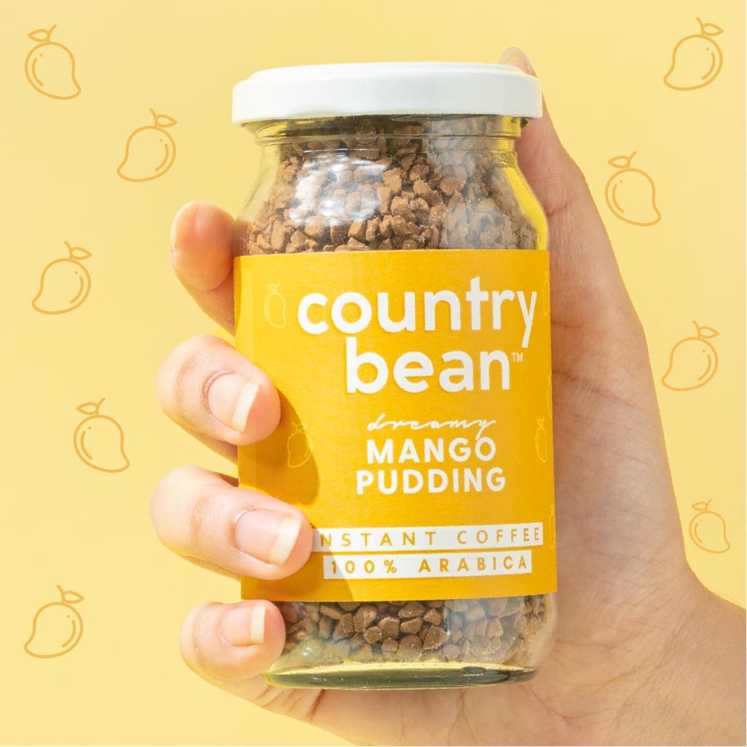 Country Bean Premium Mango Pudding Instant Coffee Powder 50 G | 100% Arabica, Freeze-Dried | No Added Sugar | Makes 25 Cups - Jar