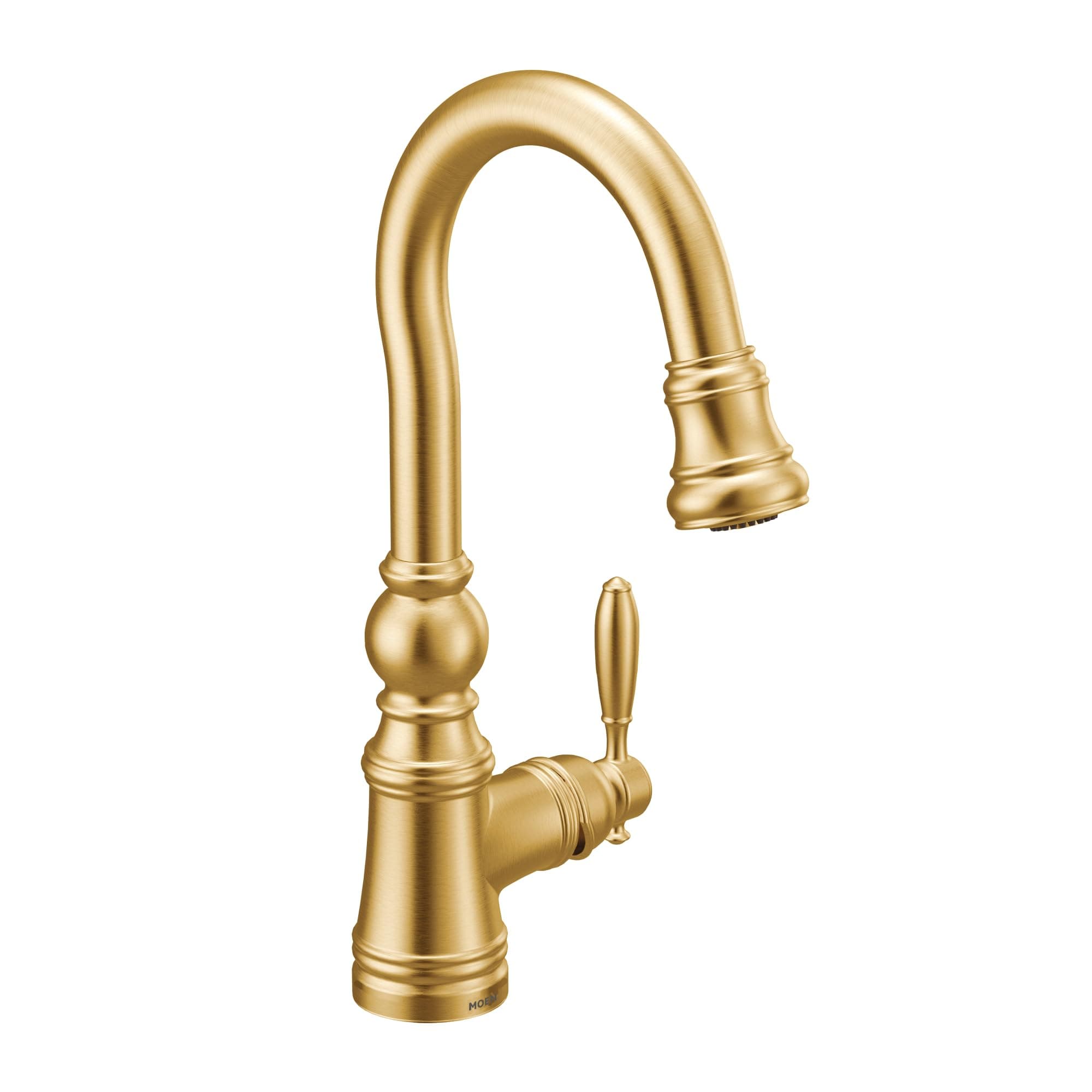 Moen S53004BG Weymouth One-Handle Pulldown Traditional Kitchen Bar Faucet with Power Clean, Brushed Gold