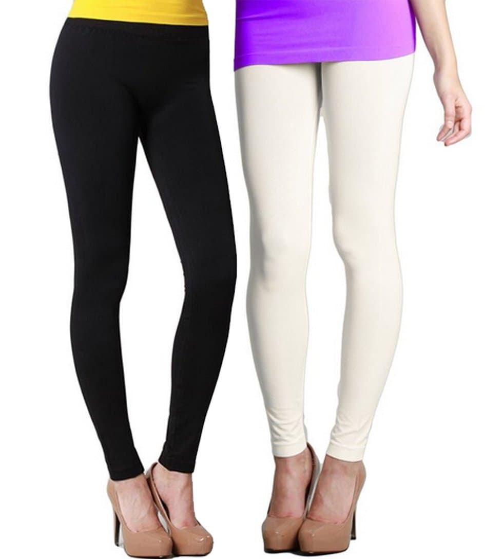 Nikibiki Long Solid Leggings Nb5100-made in USA (2 Pack: Black, Ivory)