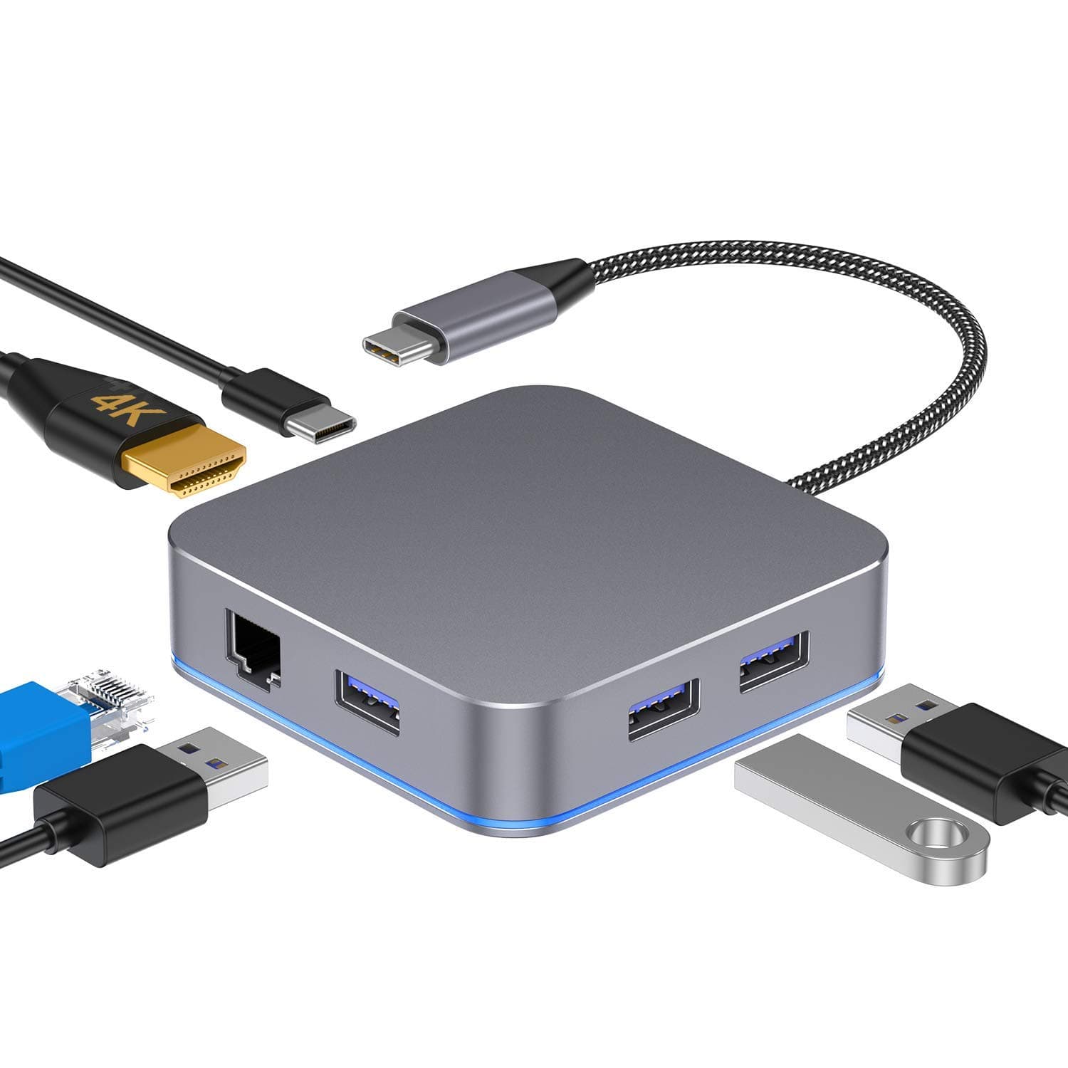 USB C Hub,6-in-1 USB C to HDMI 4K,1000Mbps Gigabit Ethernet LAN Network Adapter,3 USB 3.0,USB C Charging Compatible for MacBook Pro 2018/2017/2016,Dell XPS 13 and More Type C Laptop(Space Gray)