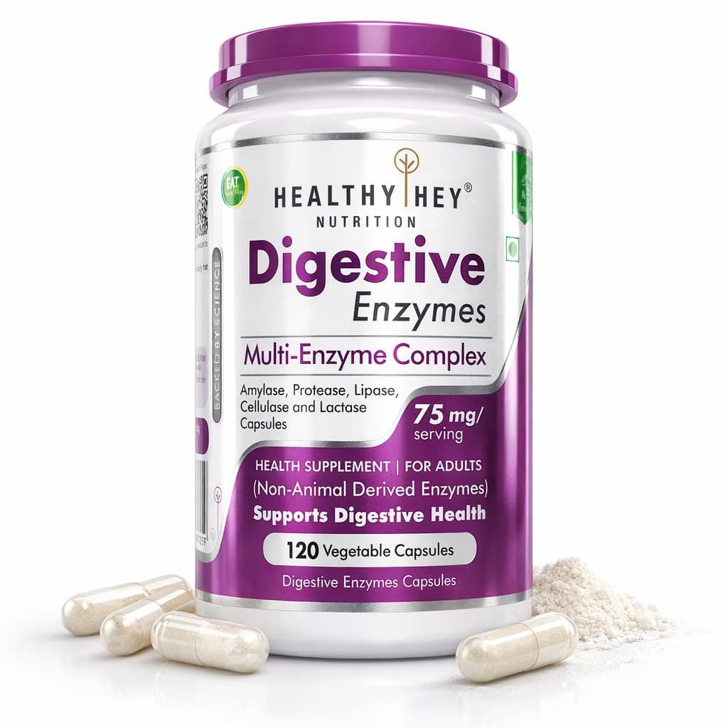HealthyHey Nutrition Digestive Enzymes Capsules - Amylase, Lipase, Protease, Multi-Enzyme Complex Tablet - 120 Vegetable Capsules