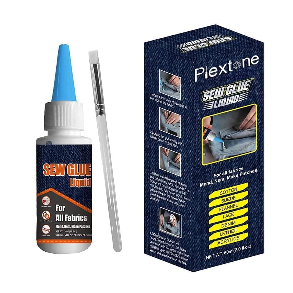 1 Min Quick Bonding Fast Dry Sew Glue Liquid Natural Latex Glue Reinforcing Adhesive Speedy Fix for All Fabrics Clothing Cotton Flannel Denim Leather Polyester Doll Repair (60ml)