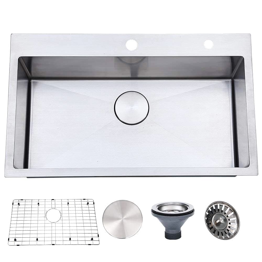 VESLA HOME30 inch Drop in Kitchen Sink, Topmount Single Bowl Stainless Steel Handmade RV Kitchen Sinks with Dish Grid and Drain Cap