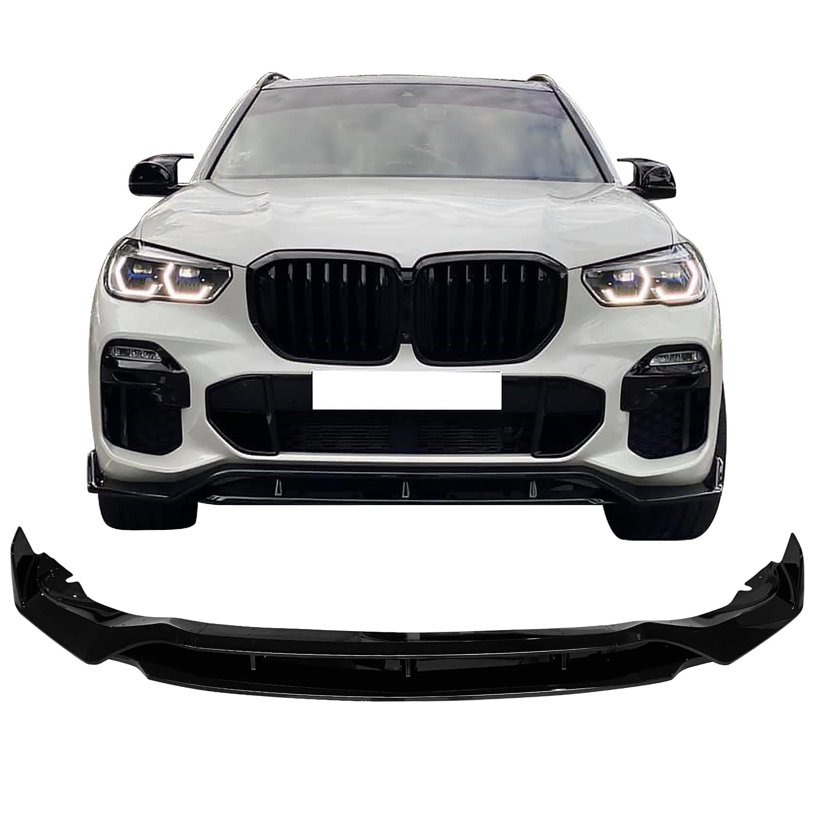 IKON MOTORSPORTS, Front Bumper Lip Compatible with 2019-2023 BMW G05 X5 M Sport, Lower Valance Chin Lip Spoiler Splitter Protector 4PC, ABS Plastic Gloss Black