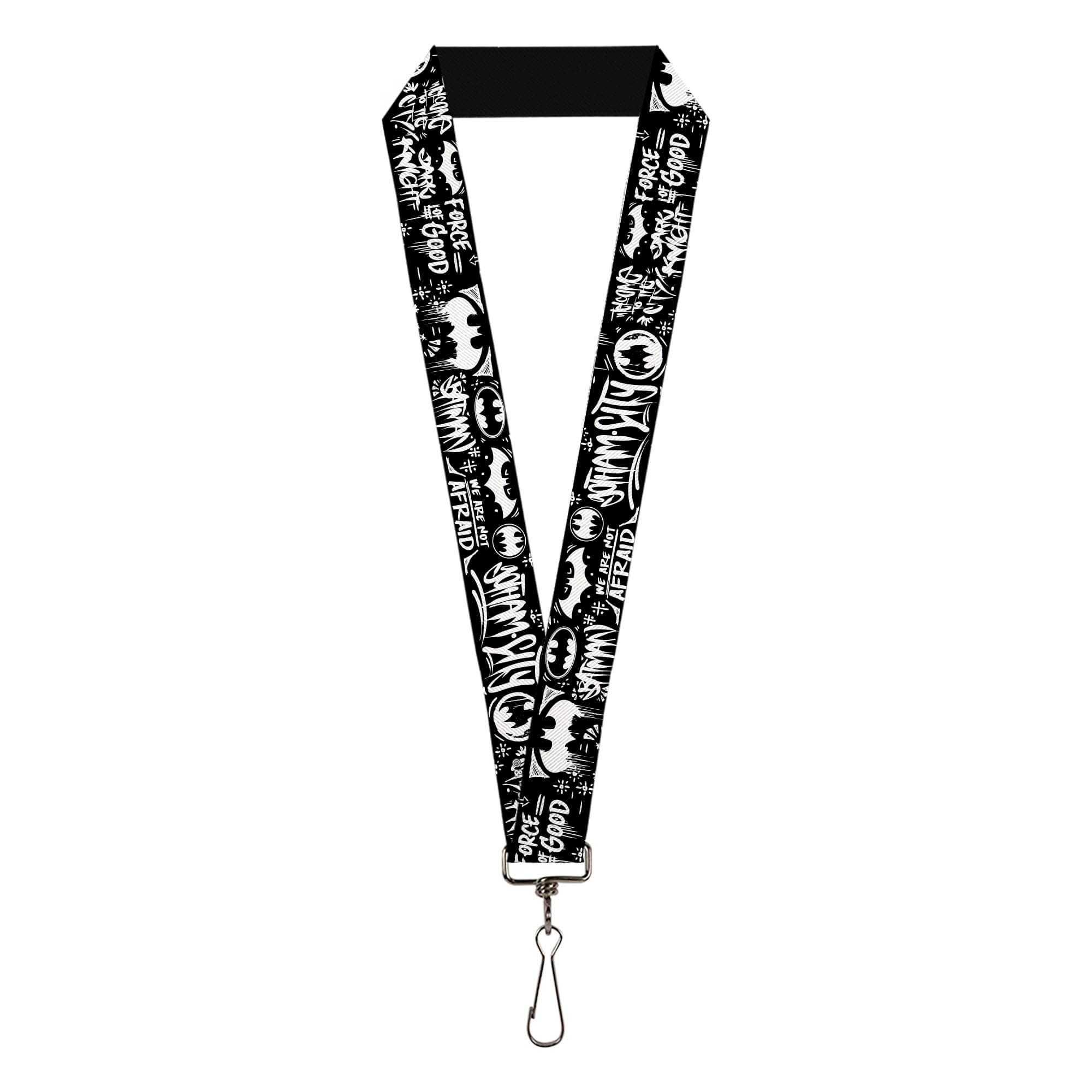 DC Comics Lanyard, Batman Gotham City Graffiti Collage Black White, Elastic