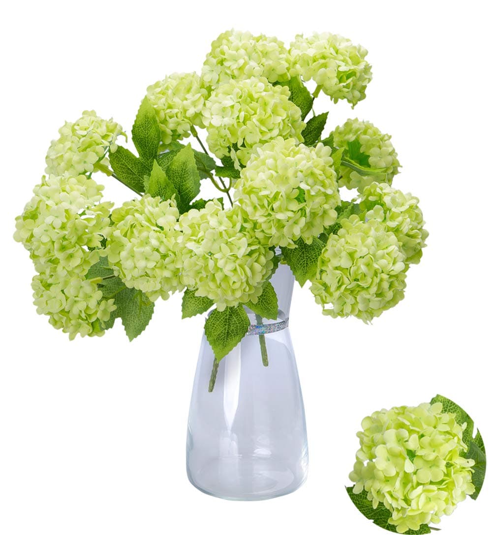 GREENTIME13” Artificial Hydrangea Flowers Fake Hydrangea Bouquet with 7 Head 3.15” Tiny Hydrangea for Wedding Bouquet Party Home Decor DIY Baby Shower Centerpieces Tables Decoration(Green)