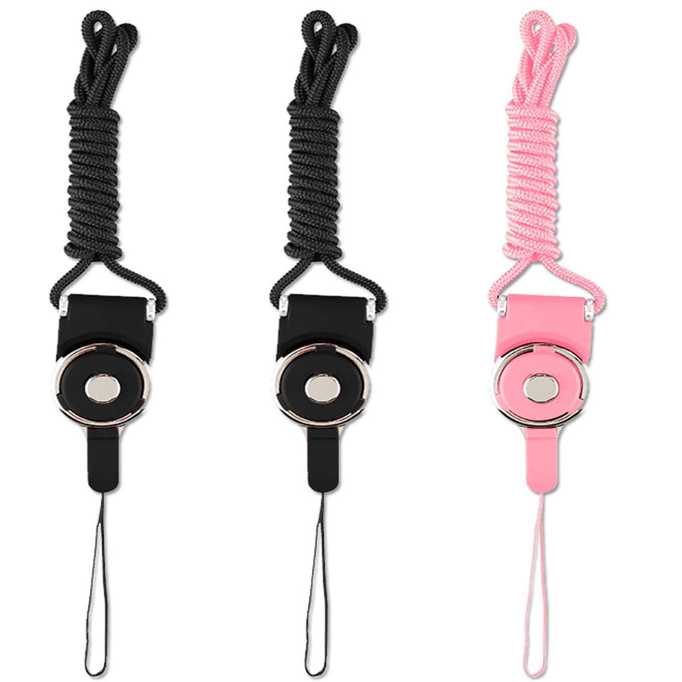 Phone Neck Strap Lanyard Quick Release ID Holder Neck Lanyard,3 PcS 19" Detachable Necklace Neck Band,Office Breakaway Strings,Keychain,Whistles Strap for iPhone with a Lanyard Hole-black+pink