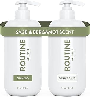Routine Wellness Shampoo and Conditioner Set for Stronger Hair - Biotin | Color Safe | Sulfate-Free | Vegan | Clinically Tested | Nourishing Oils and Vitamins - Sage & Bergamot 14oz (Pack of 2)