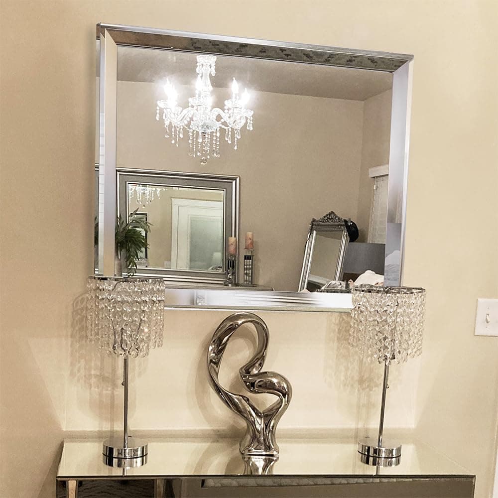 ChendeLarge Rectangle Wall Mirror with 2" Beveled Edge, 36"X28" Bathroom Mirror for Wall with Stainless Steel Frame, Horizontal or Vertical Vanity Mirror