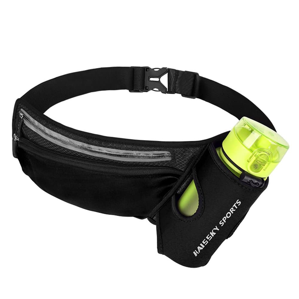 JIFAR 2019 Newest Hydration Running Belt with Cooling Towel, Multifunctional Waist Pack for Running Hiking Cycling Climbing Women&Men Sweat-Proof, Black&Green(Bottle Not Included)