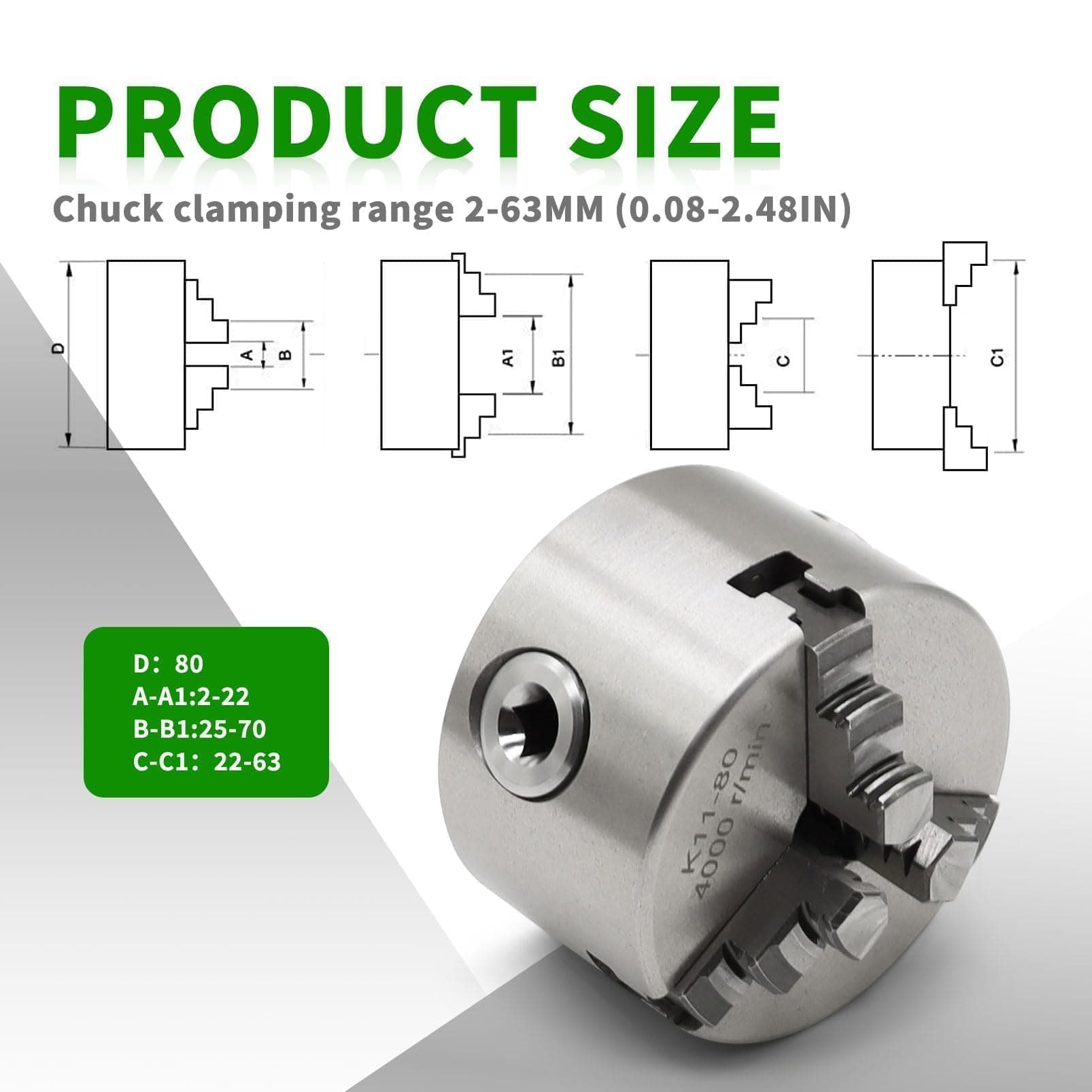 K11-80 Self Centering 3 Inch Lathe Chuck 4000 r/min 3 Jaw Comes with a Set Jaw