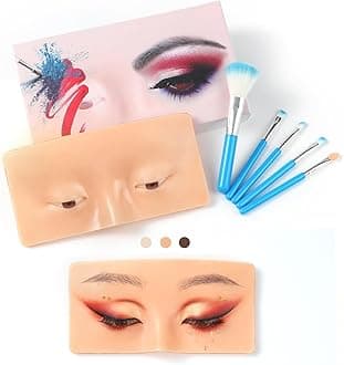 Makeup Practice Face Board, 3D Reusable Silicone Make up Mannequin Face with 5PCS Makeup Brush, Eye Make up Practice Board for Beginner or Professional Enthusiasts