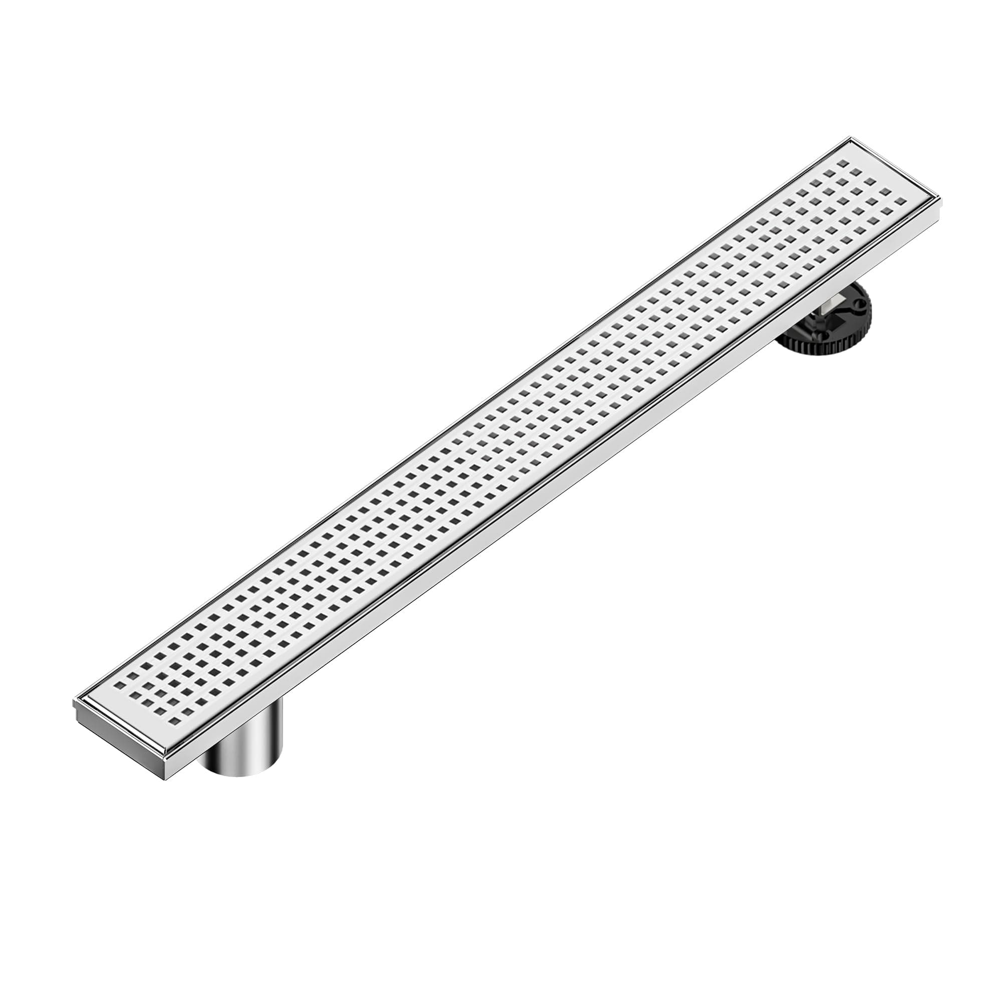 Neodrain 36-Inch Offset Side Outlet Linear Shower Drain with Quadrato Pattern Grate Cover, Brushed 304 Stainless Steel Rectangle Shower Floor Drain, with Leveling Foot, Hair Strainer Catcher