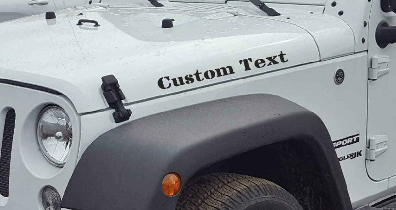 22" x 2.5" Custom Text Hood Decal Sticker Set of 2pcs Choice of Colors and Fonts, Made in USA