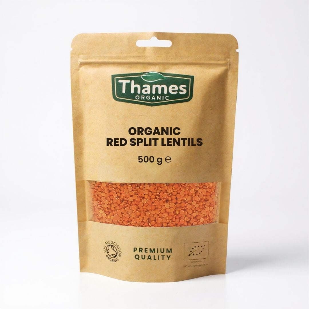 – Organic Red Split Lentils - High Fibre, High Protein, No Additives, No Preservatives, Raw, Vegan, GMO-Free, Certified Organic - Perfect for Soups, Curries - Thames Organic 500g