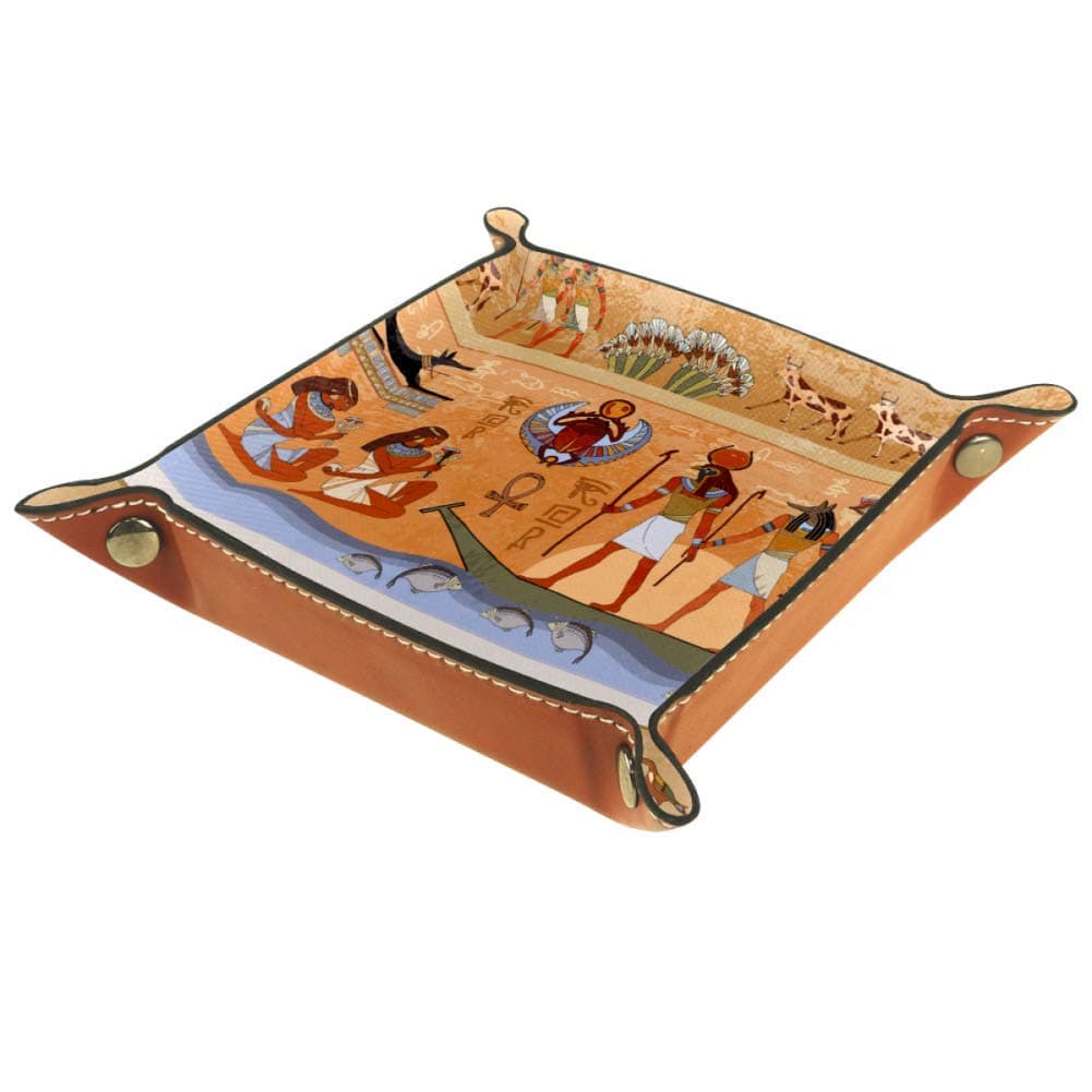 Storage Tray Ancient Egypt Scene with Egyptian Gods and Pharaohs Murals Hieroglyphic Desk Storage Plate for Key Wallet Coin Jewelry Phone Home Decor