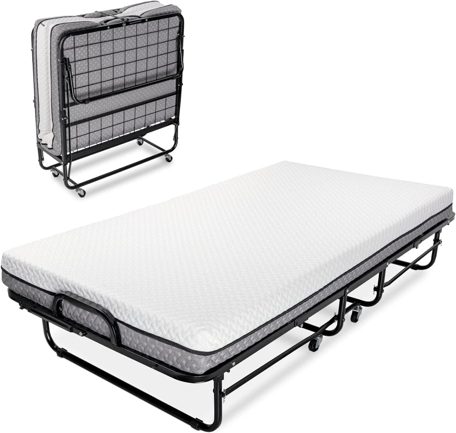 Milliard Deluxe Diplomat Folding Bed with Memory Foam Mattress & Strong Frame, Twin Size, 75" x 38", Fold Up, Roll Away, & Hideaway