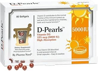 Pharma Nord D-Pearls 5000 iu (125 mcg) High Potency Vitamin D3 – High Absorption Mini Softgels in Organic Olive Oil, Immune, Bone, & Muscle Support, Non-GMO, Gluten-Free, 80 Count
