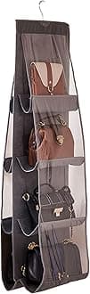 AARAINBOW 1 Pack Hanging Handbag Purse Organizer for Closet, 8 Pockets Wardrobe Space Saving Purse Holder, Handbag Storage Bags Hanging, Womens Purse Storage Organizers, 41L x13.5W (B-Dark Gray)