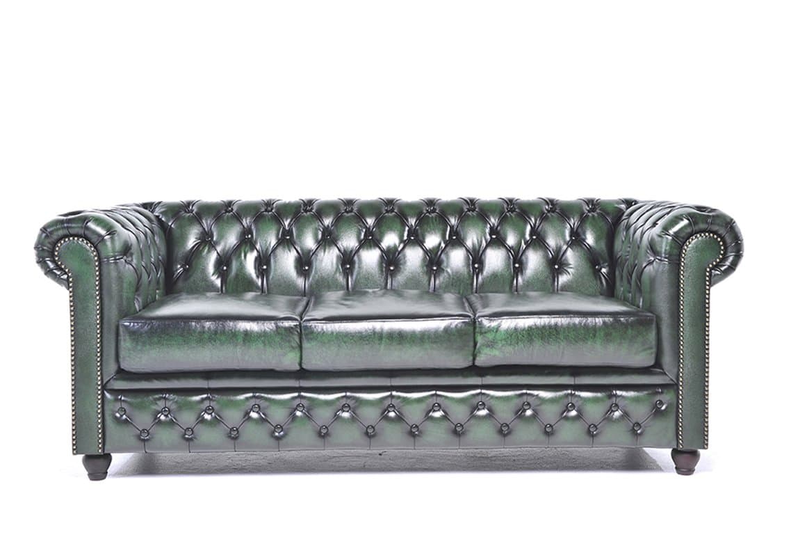 3 Seater Antique Green Sofa - Full Real Leather
