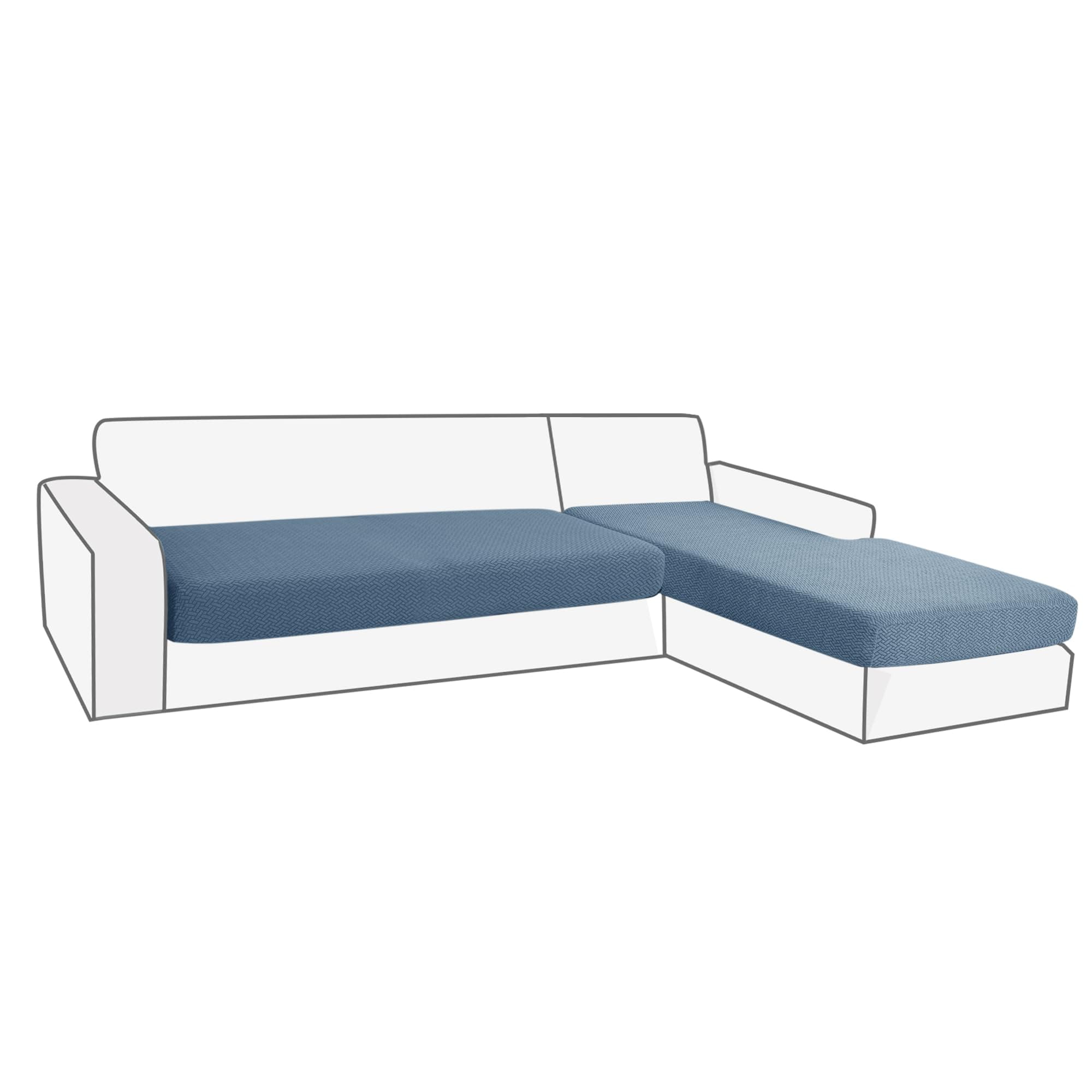 Jin LeJin Le 2 PCS Couch Cushion Covers for Sectional Sofa (3 Seater + 1 Chaise, Blue) Jacquard Chaise Anti-Slip with Elastic Bottom and Ties