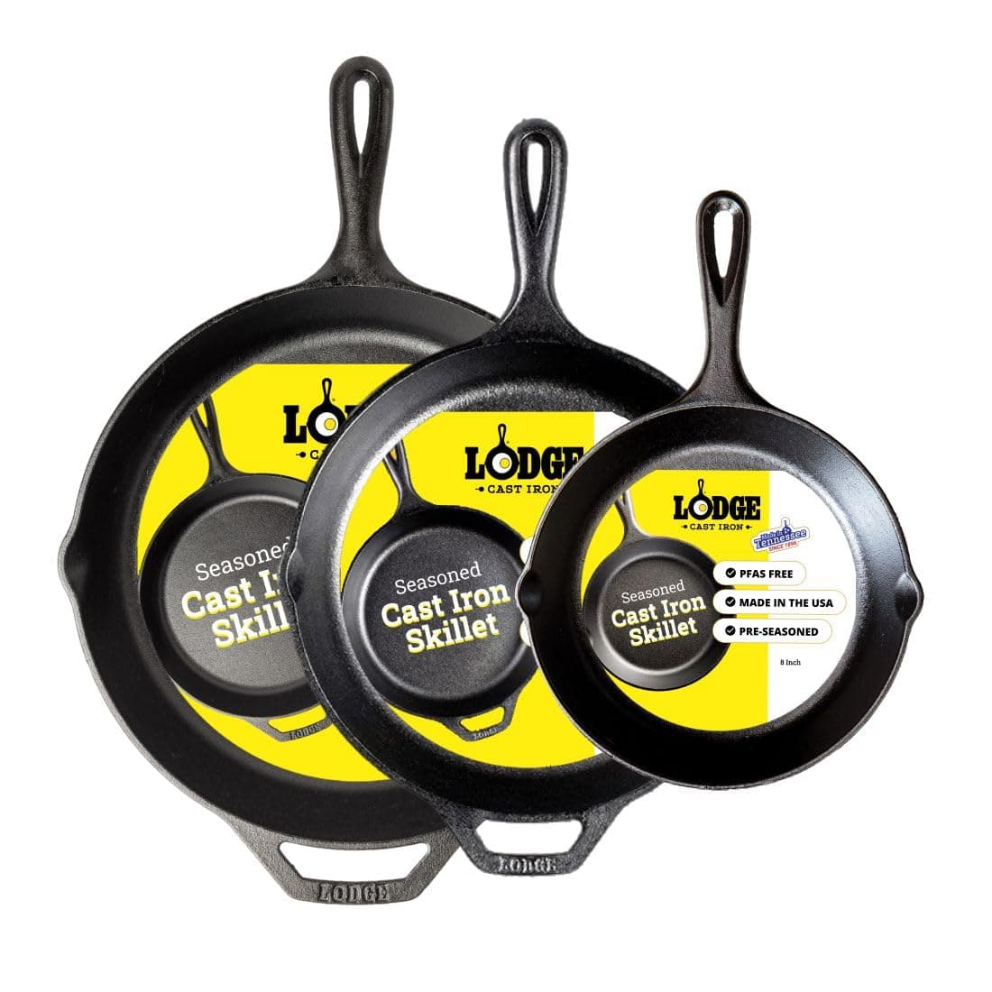 Lodge Pre-Seasoned Cast Iron Skillet Set - 3 Piece, Includes 8 Inch, 10.25 Inch and 12 Inch Skillets