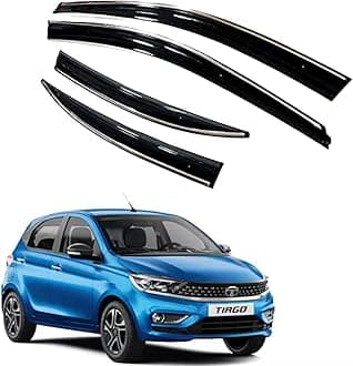 ROYALTECH Premium Chromeline & Silverline Unbreakable Car Rear Window Wind Deflectors & Side Door Visor Rain Guard Compatible with (Tata Tiago (2020 Onwards))