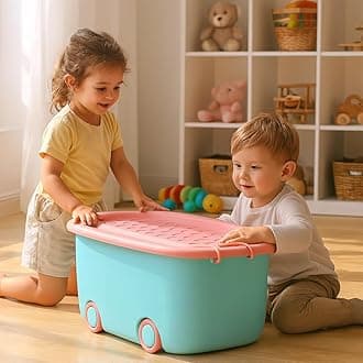 - PARASNATH Rolling Storage Container Box (BluePink Colour)- 25 Litre Large With Wheels Size (50X33X26 cm) Launch Offer Actual Price 1499, Polypropylene, Plastic, Rectangular