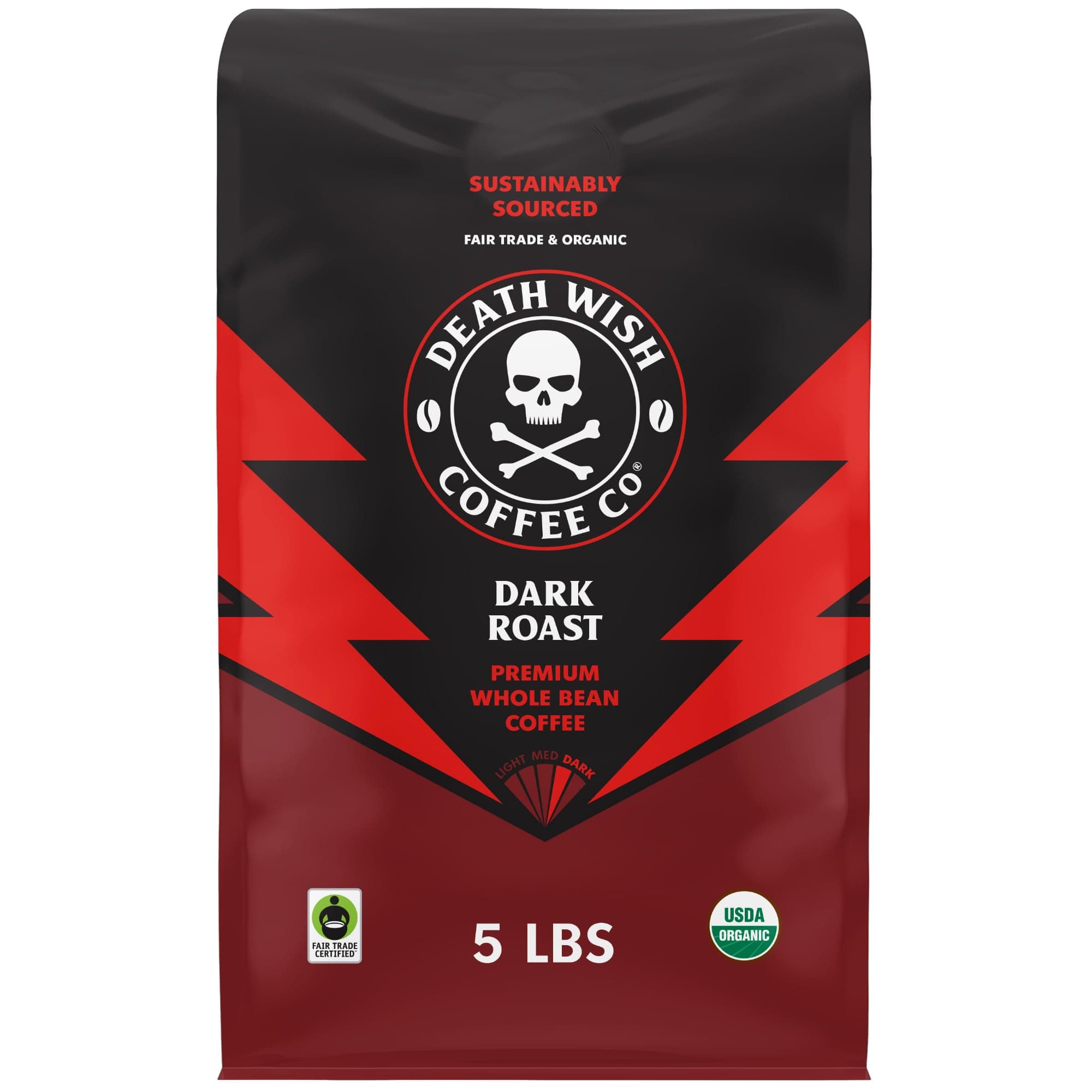Whole Bean Dark Roast - Extra Kick of Caffeine - USA Organic Beans - Fair Trade Arabica & Robusta Beans - Dark Roast Beans (80 oz.)