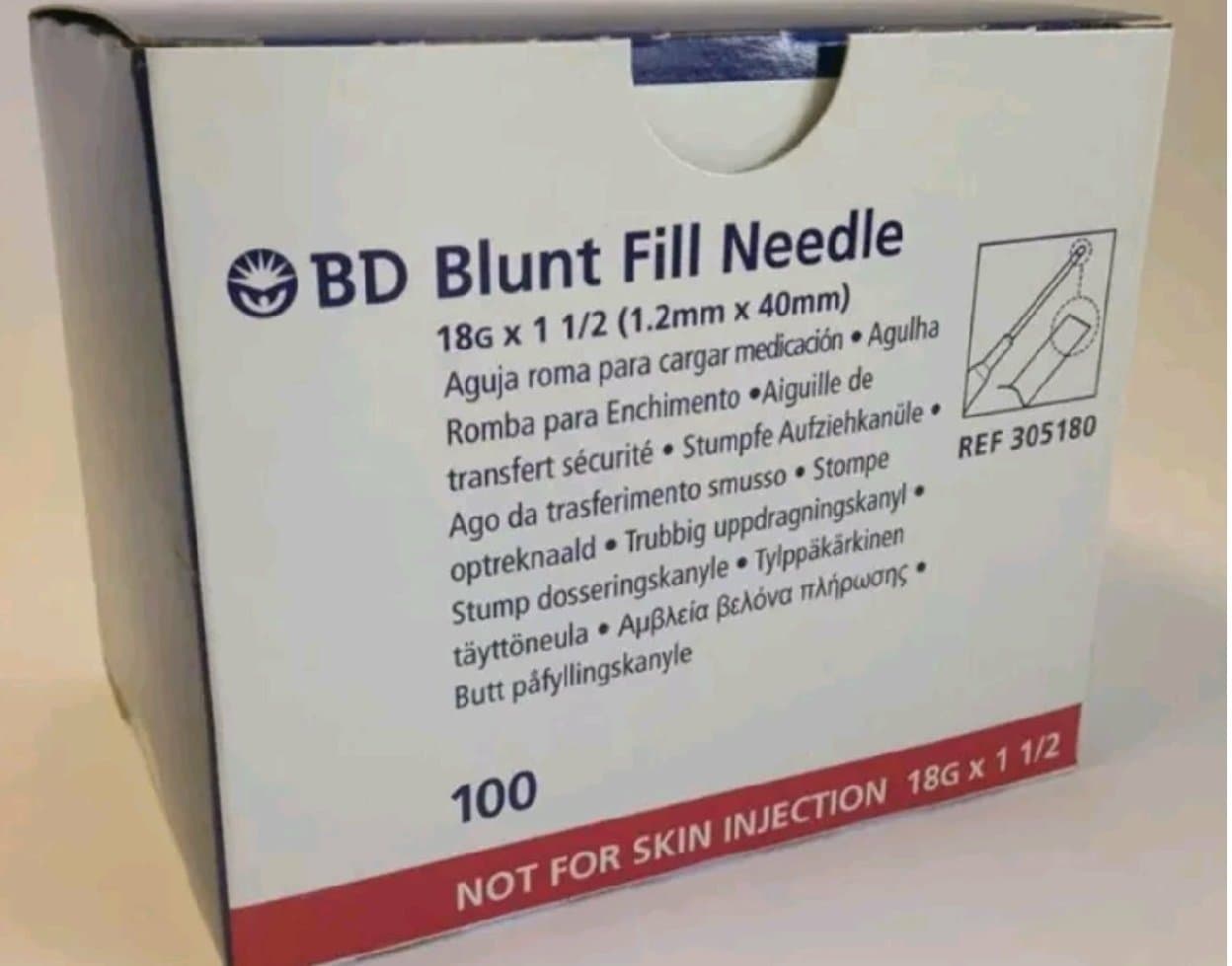 Becton-Dickinson Blunt Fill Medication Transfer Needle 18 Gauge 1.5 Inch