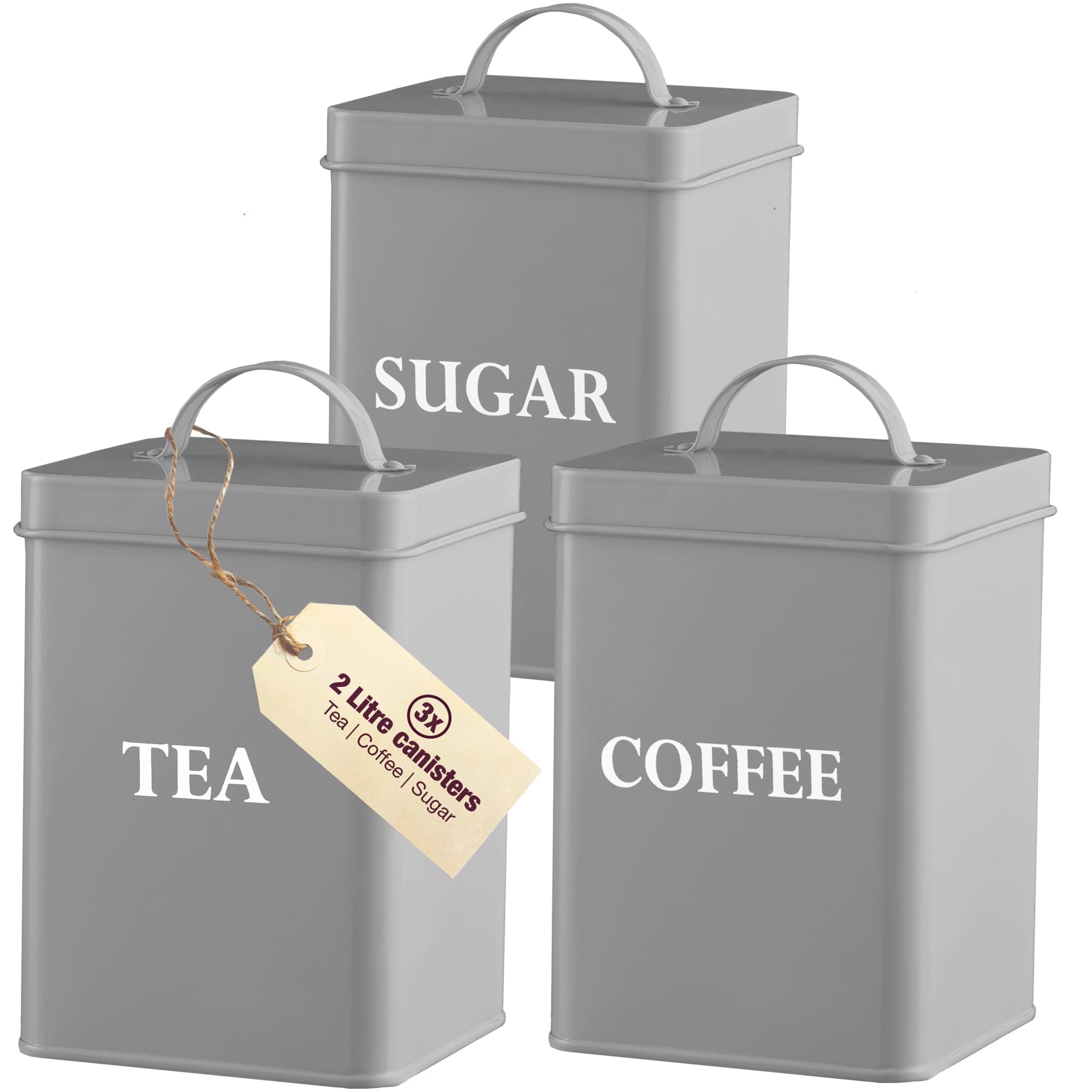 andrew james Tea Coffee Sugar Canisters Set for Home or Office, Vintage Style Kitchen Storage Set, Rust Resistant Powder Coated Tea Caddies, Store Coffee Granules Teabags Sugar