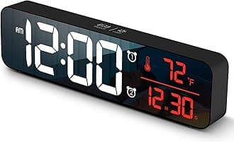 Abovsare Digital Clock for Bedroom, Clocks for Living Room Decor, Desk Table Clock, Alarm Clock Large Display with Date Week Temperature, Automatic Brightness Dimmer, Smart Cool Modern (Red)