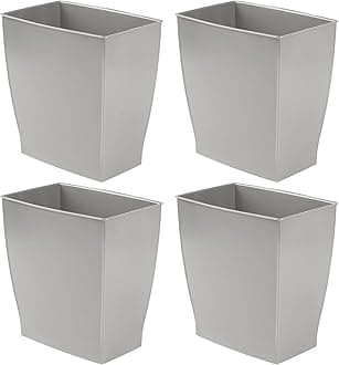 Small Plastic Bathroom Trash Can, Slim Rectangle Garbage Bin for Bedroom, Office, Dorm, 4-Pack, Gray